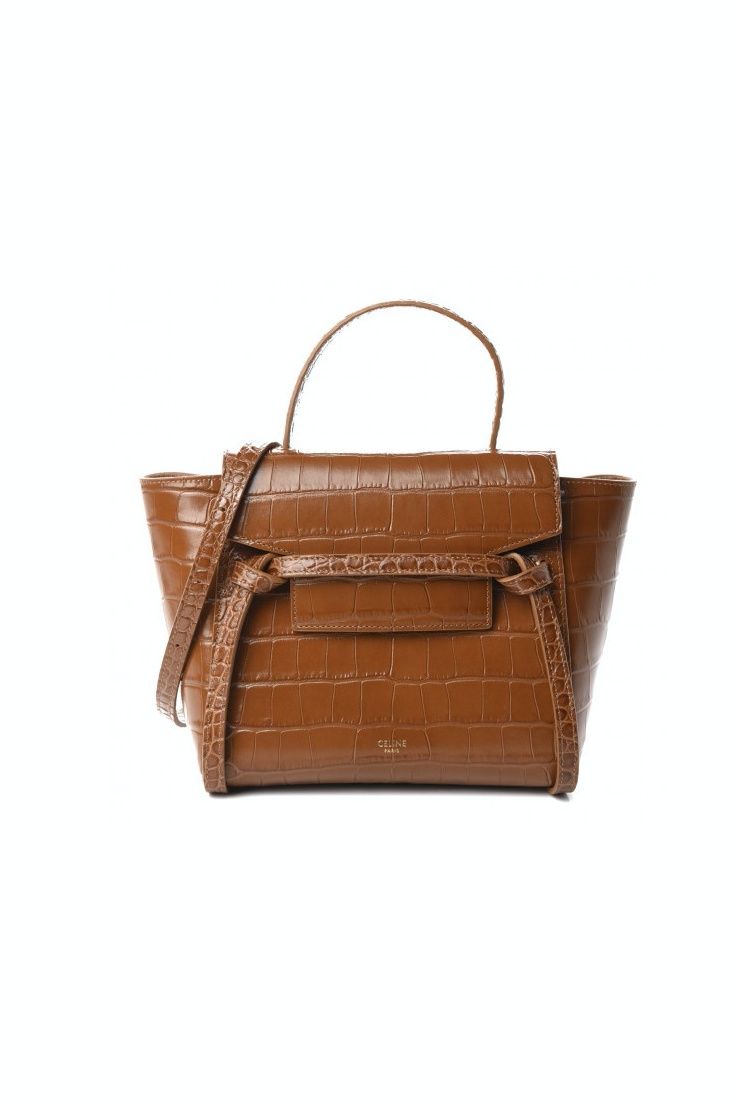 New Brown Celine Bag in Crocodile Leather – Gold Accents
