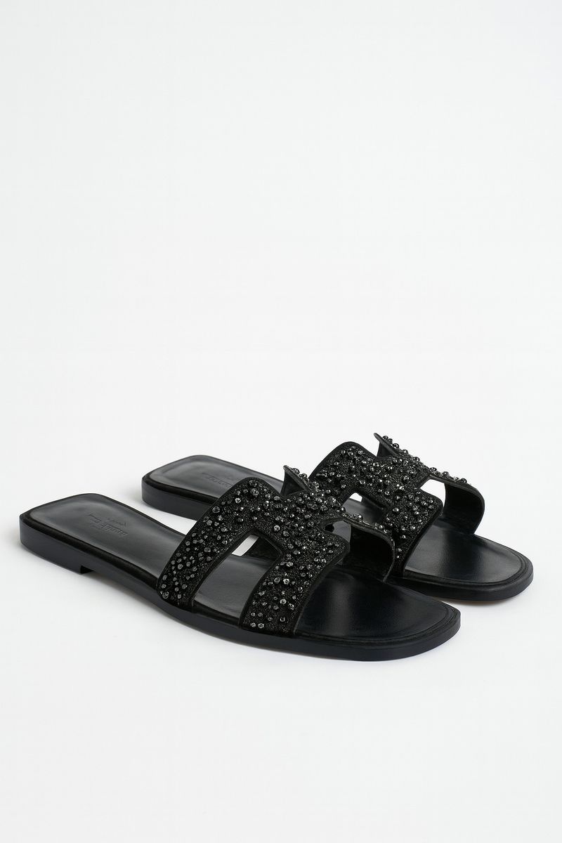 Hermès Oran Black Crystal Sandals – Size 38 New with Box