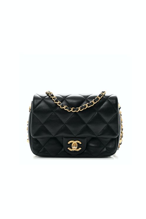 Lambskin Quilted Chain Around Mini Flap Bag Black