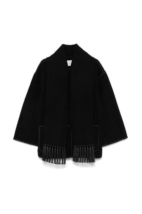 Draped Fringed Wool-Blend Jacket