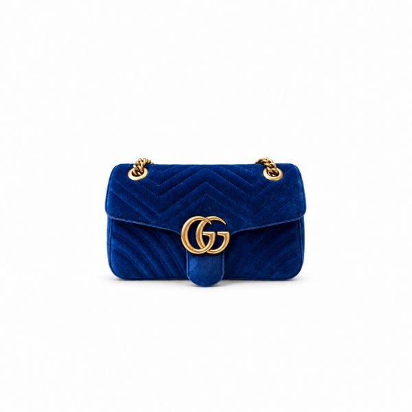 GG Marmont Small Blue Velvet Flap