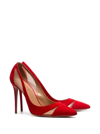 Red Savoy 105 Mesh Panel Suede Pumps