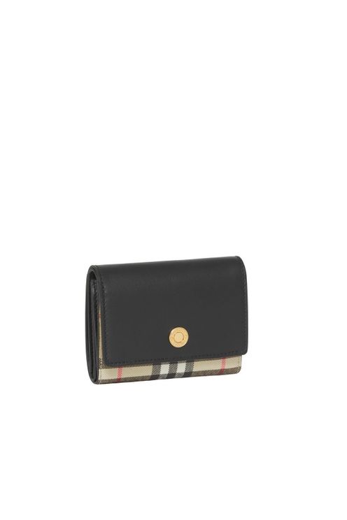 Small Check & Leather Trifold Wallet