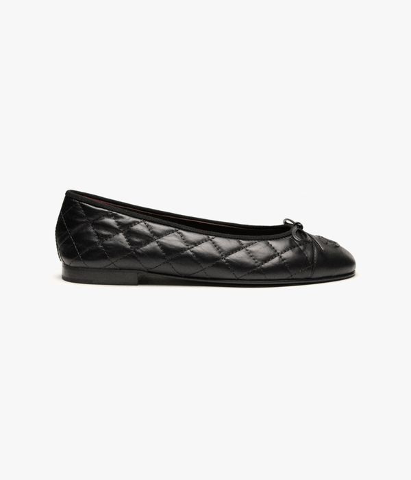  Black Quilted Lambskin CC Ballet Flats