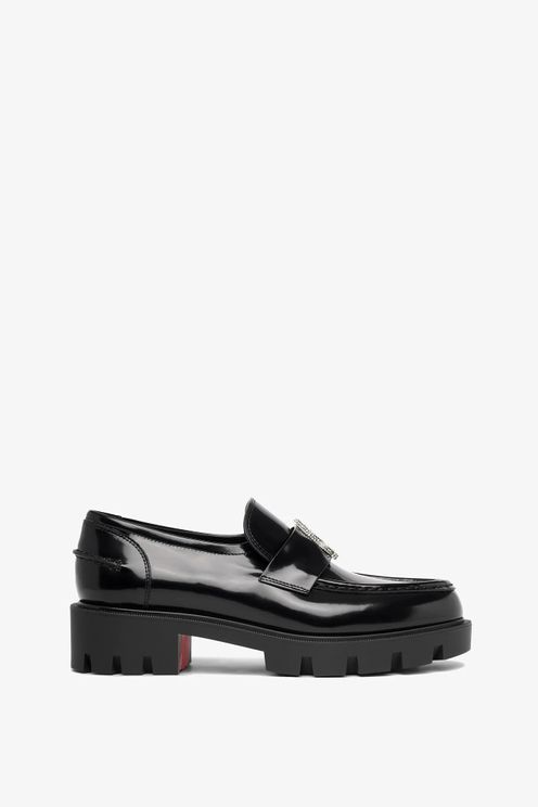 Black Leather Strass Loafers