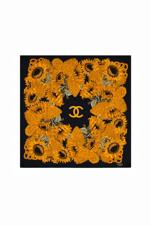 Sunflower Print Silk Square Scarf