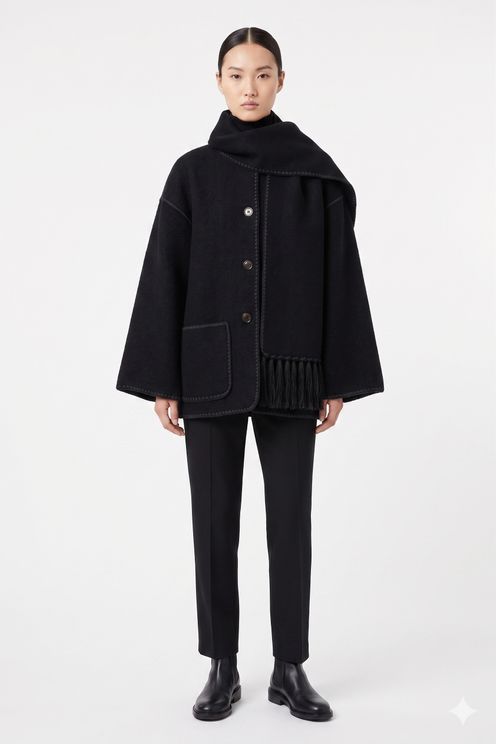 Draped Fringed Wool-Blend Jacket