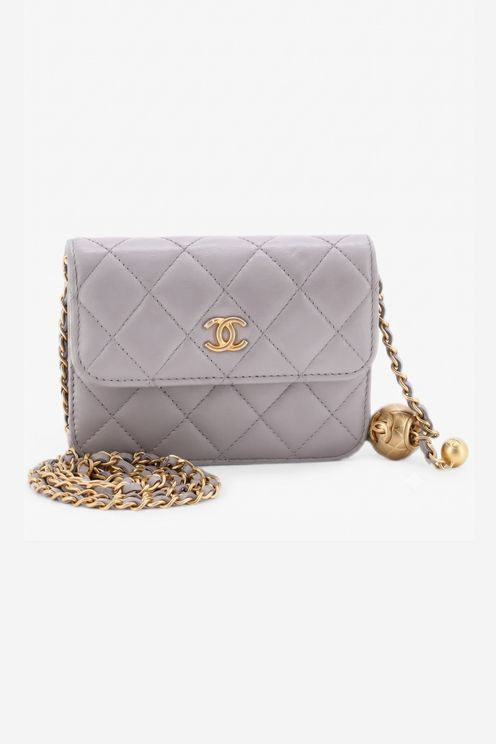 Pearl Crush Flap Clutch with Chain Quilted Lambskin Mini 