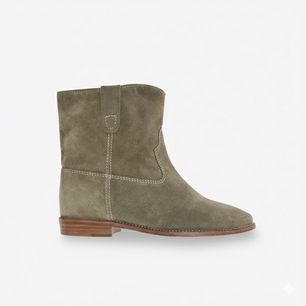 Olive Leather & Suede Ankle Boots