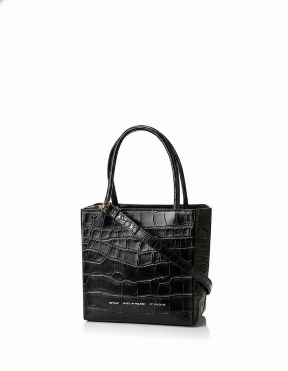 Glossy black crocodile square bag 