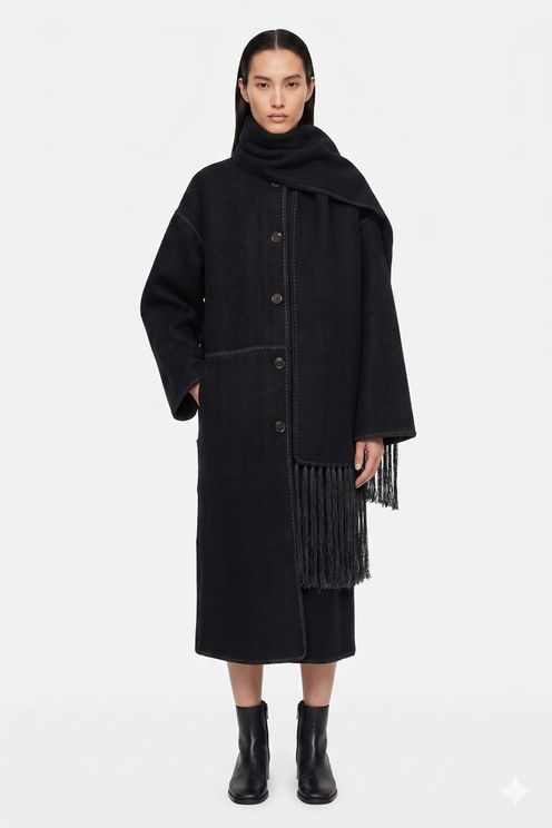 Embroidered Wool-Blend Scarf Coat