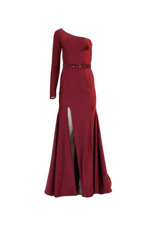 Wine Asymmetrical Dress