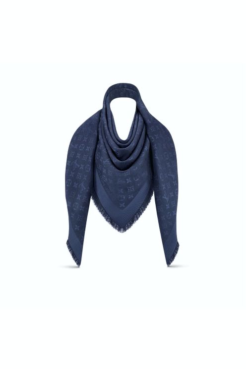 Blue Silk Monogram Shine Shawl 