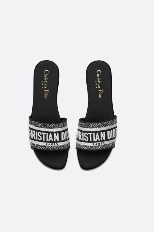 Dway Slide Black Embroidered Cotton 