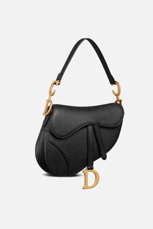 Saddle Bag with Strap Black Grained Calfskin