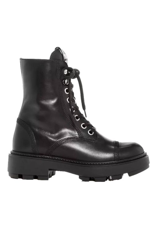 Black leather combat boots discount