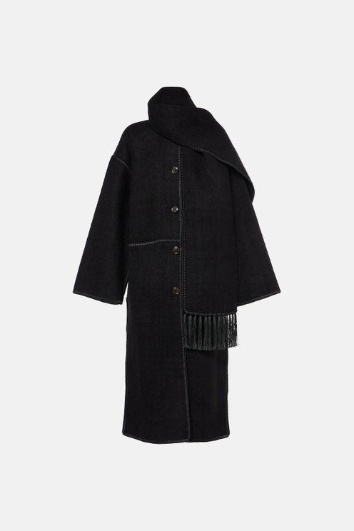 Embroidered Wool-Blend Scarf Coat