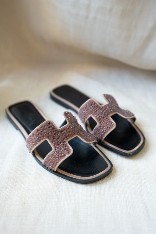 Suede Goatskin Crystal Oran Sandals 