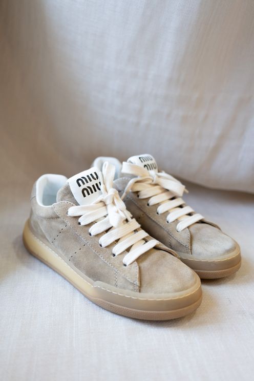 Bleached Suede Ecru Low Top Sneakers