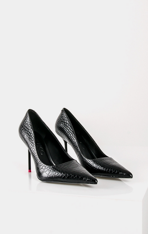 Black Croc-Effect High Heels