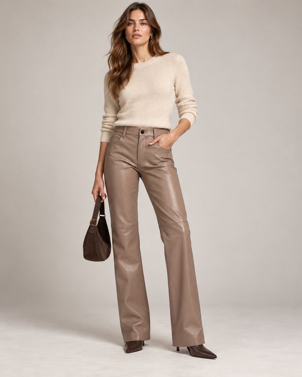 Taupe Leather Icon Pants