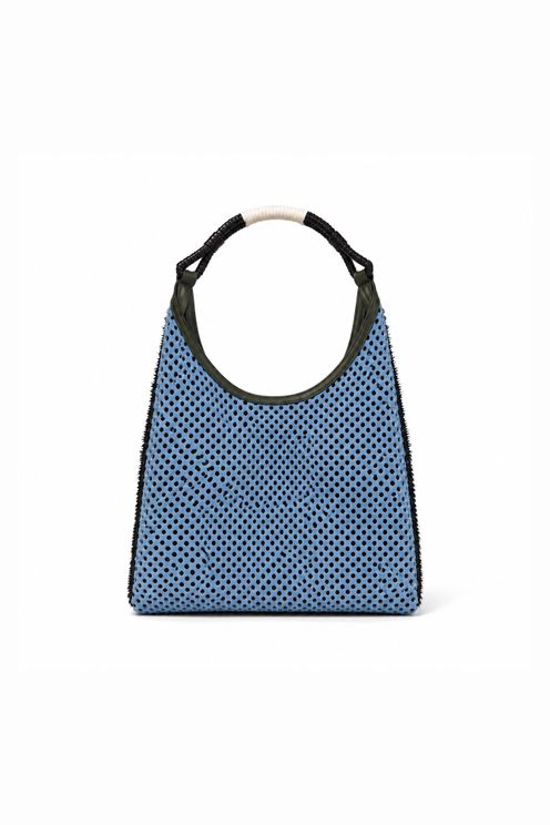 Perforated Haircalf Blue & Black Shoulder Bag