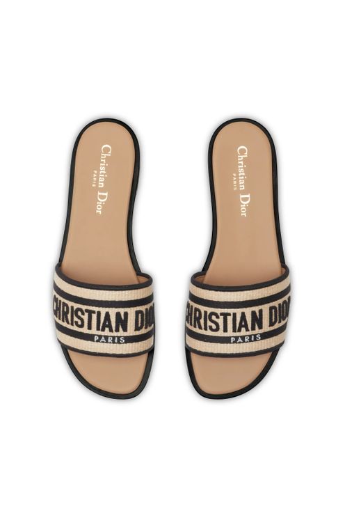 Dior Dway Embroidered Beige Black Slides