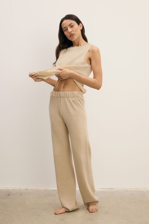 Dzianinowe spodnie nude organic z kaszmirem TALL