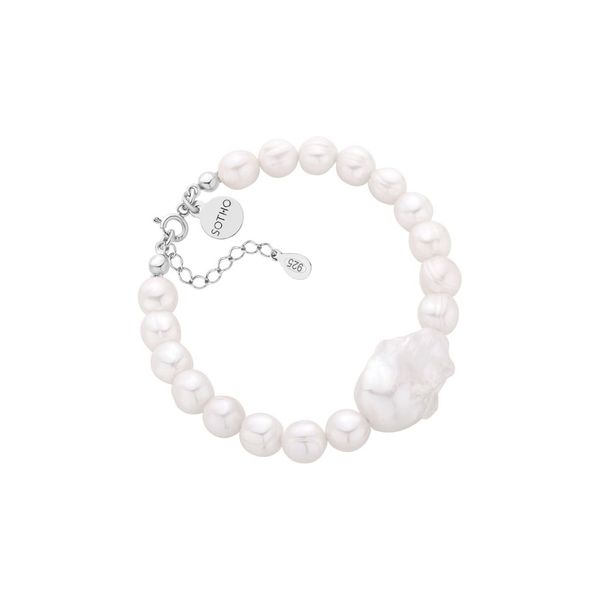 Srebrna bransoletka z pereł naturalnych z barokową perłą
