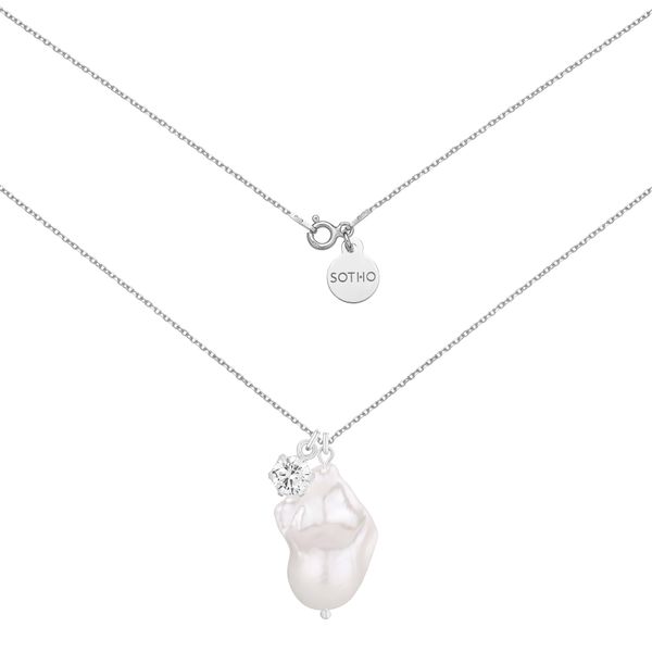 Srebrny naszyjnik z barokową perłą i bezbarwną cyrkonią