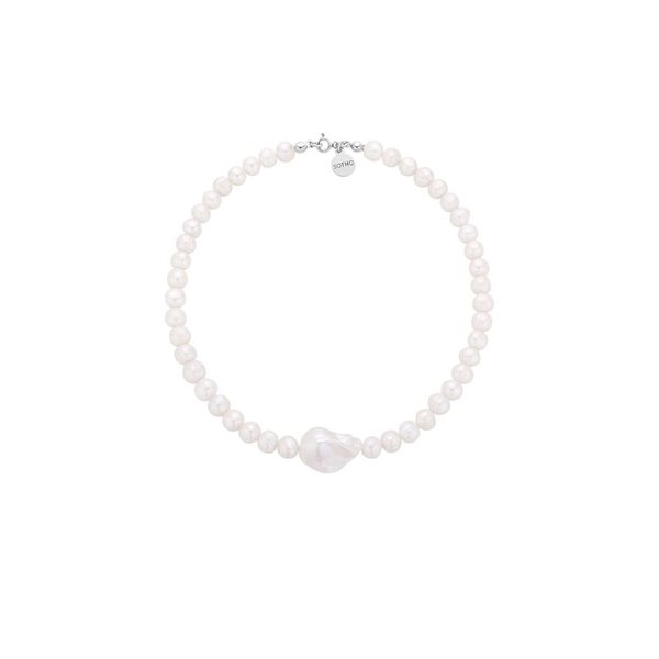 Srebrny naszyjnik z pereł naturalnych z barokową perłą