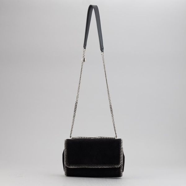  Black Faux Suede Falabella Flap Shoulder Bag
