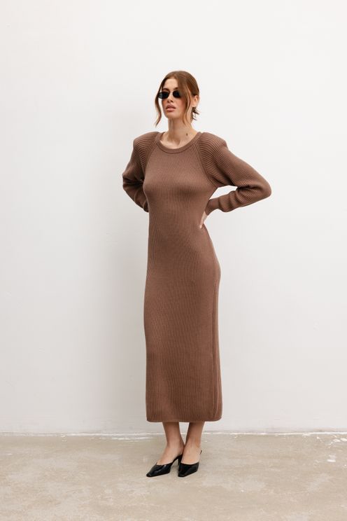 Sukienka dzianinowa organic z kaszmirem brown