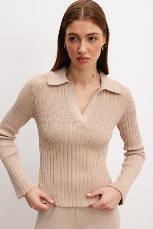 Polo organic z kaszmirem nude Polo organic z kaszmirem nude