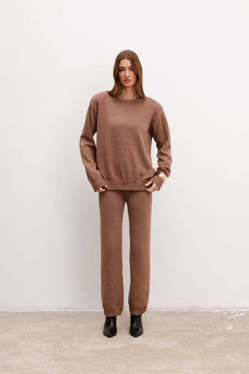 Sweter z poduszkami organic z kaszmirem brown