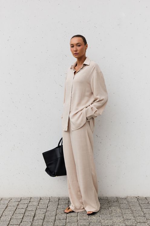 Spodnie wiskoza len cream taupe