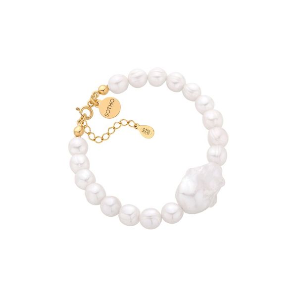 Złota bransoletka z pereł naturalnych z barokową perłą