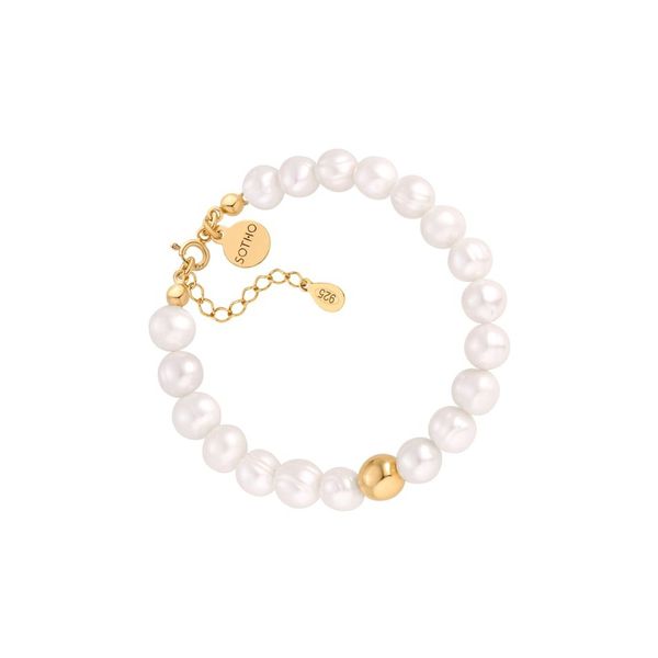 Złota bransoletka z pereł naturalnych z kulką