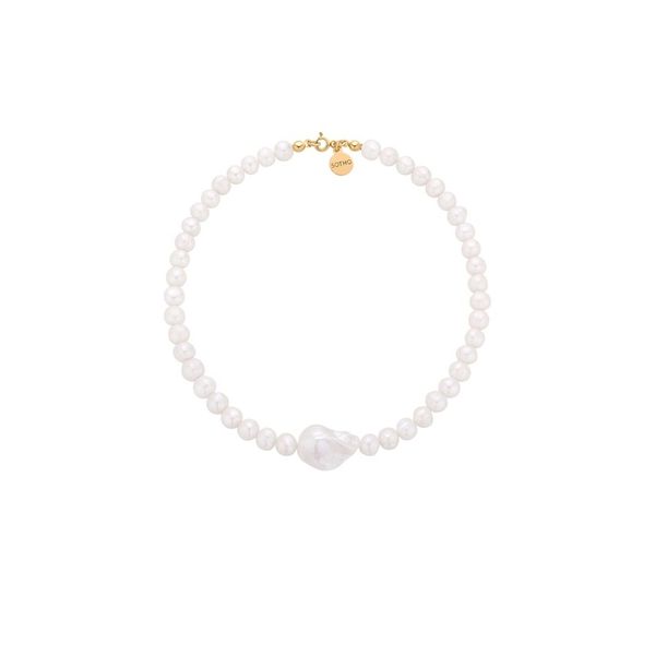 Złoty naszyjnik z pereł naturalnych z barokową perłą